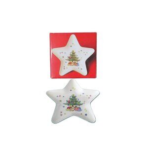 Star Treat Dish Happy Holidays Christmas Vintage Tree Pattern  Nikko Japan